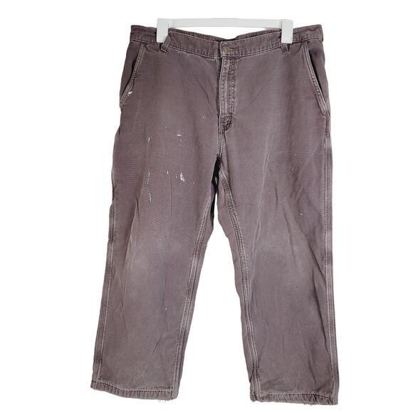 Carhartt Mens 100% cotton faded brown paint splatter lined jeans size 40x30 - Picture 1 of 5